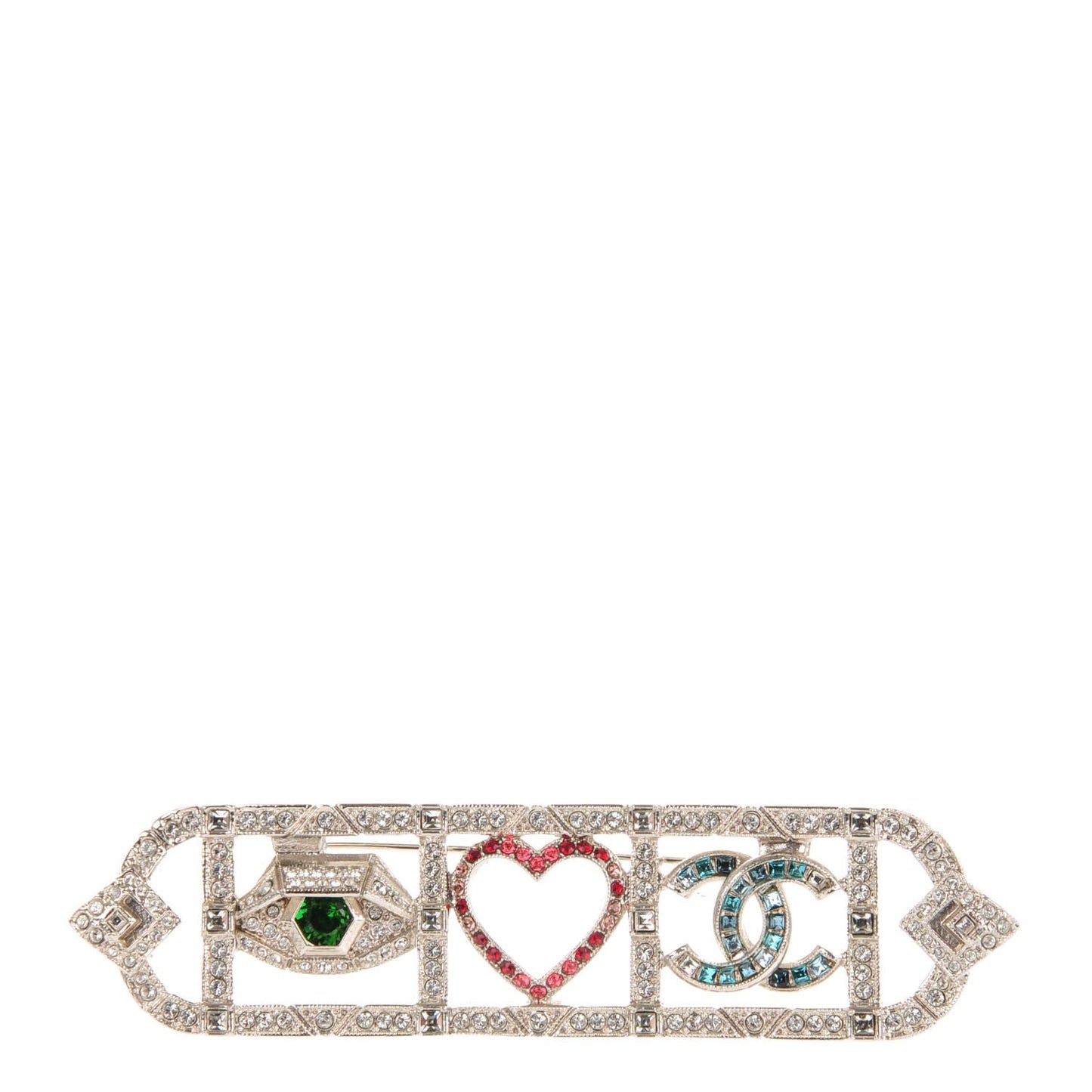 Crystal Eye Heart CC Brooch Silver