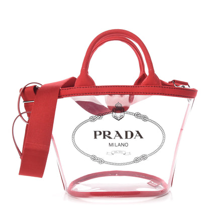 Prada Plexiglass Canapa Small Shopper Tote Rosso 3 of 10