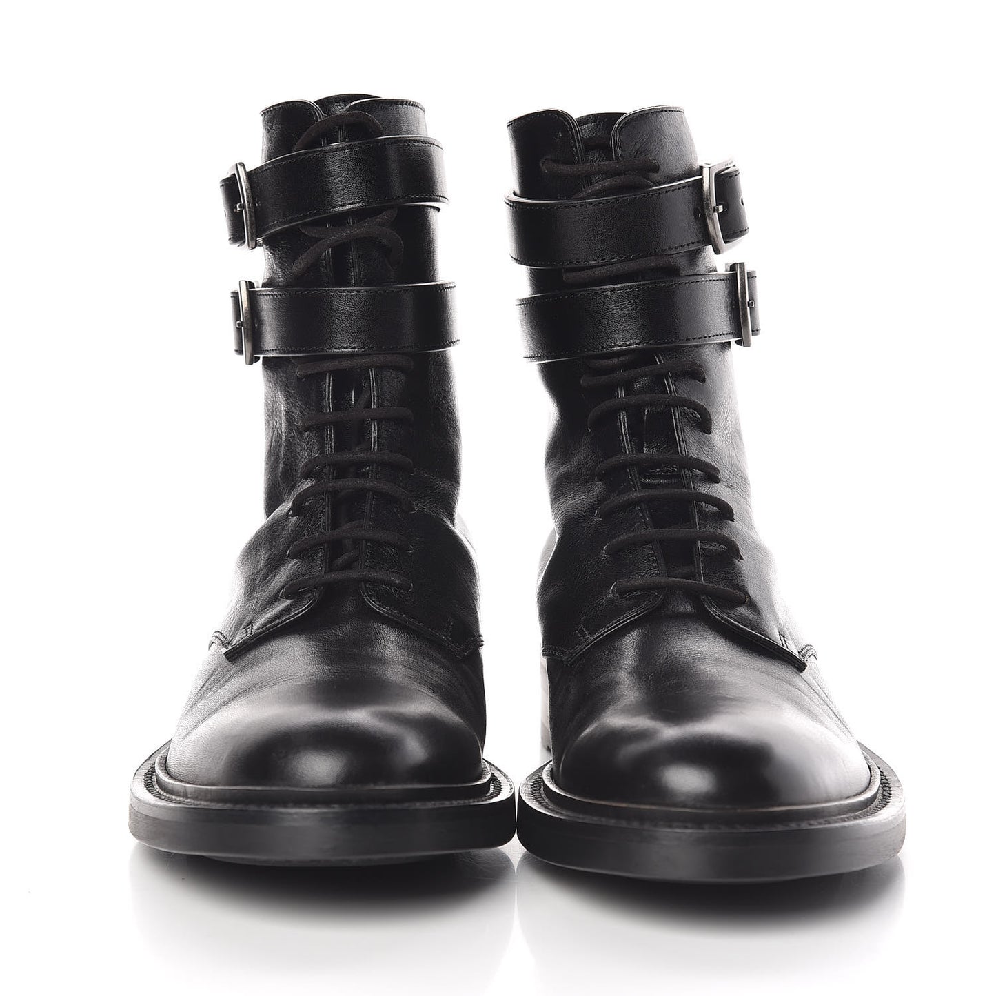 Kangaroo Calfskin Embossed Army 20 Strap Boots 38 Black