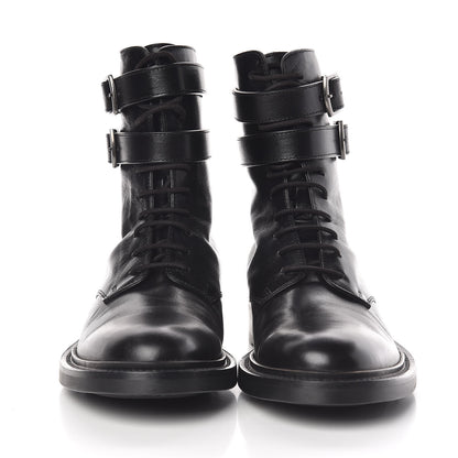 Saint Laurent Kangaroo Calfskin Embossed Army 20 Strap Boots 38 Black 2 of 9