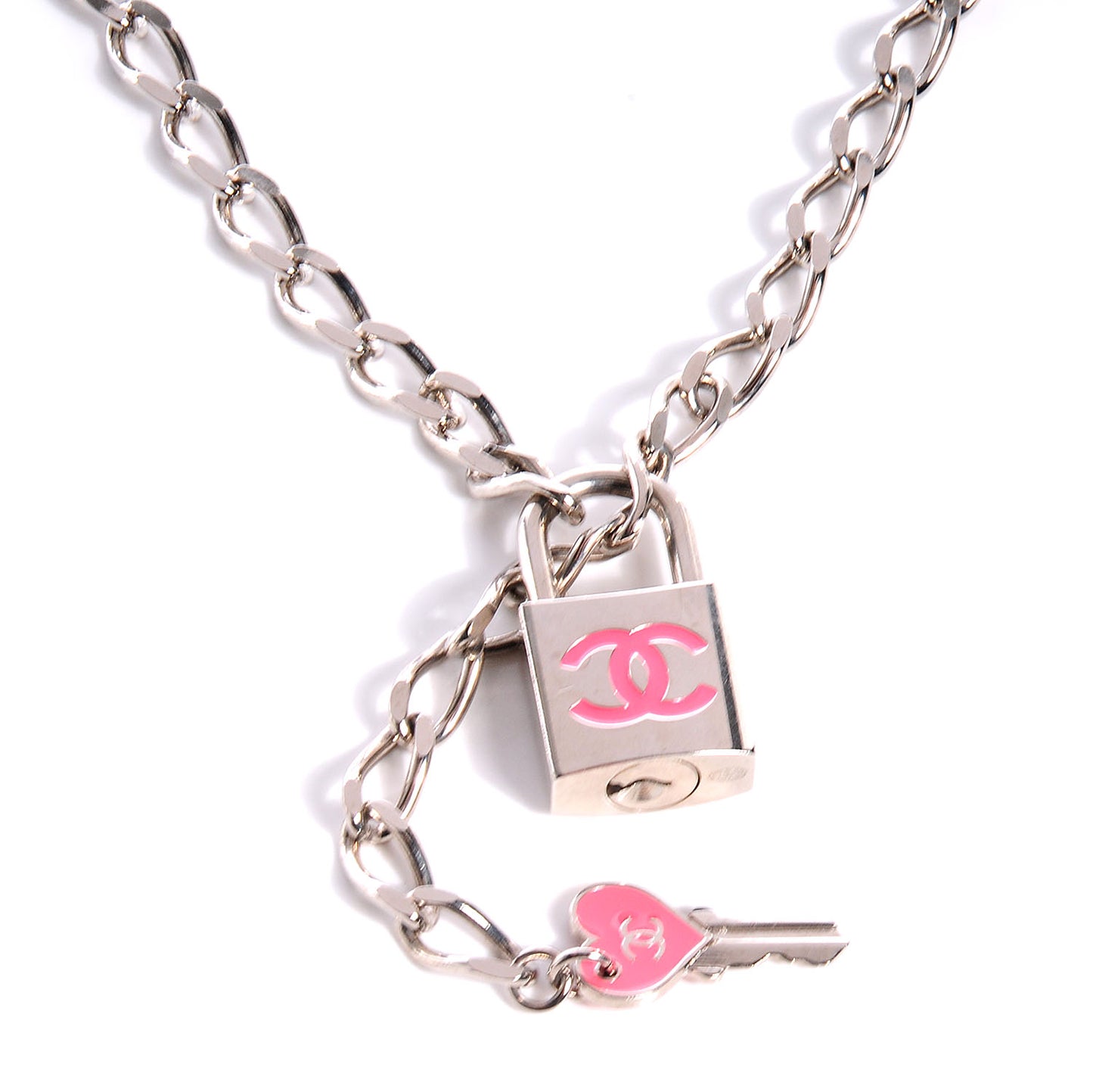 Padlock and Key CC Necklace Pink