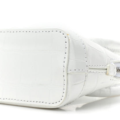 Balenciaga Calfskin Logo Crocodile Embossed Mini Ville Top Handle Bag White Black 9 of 13