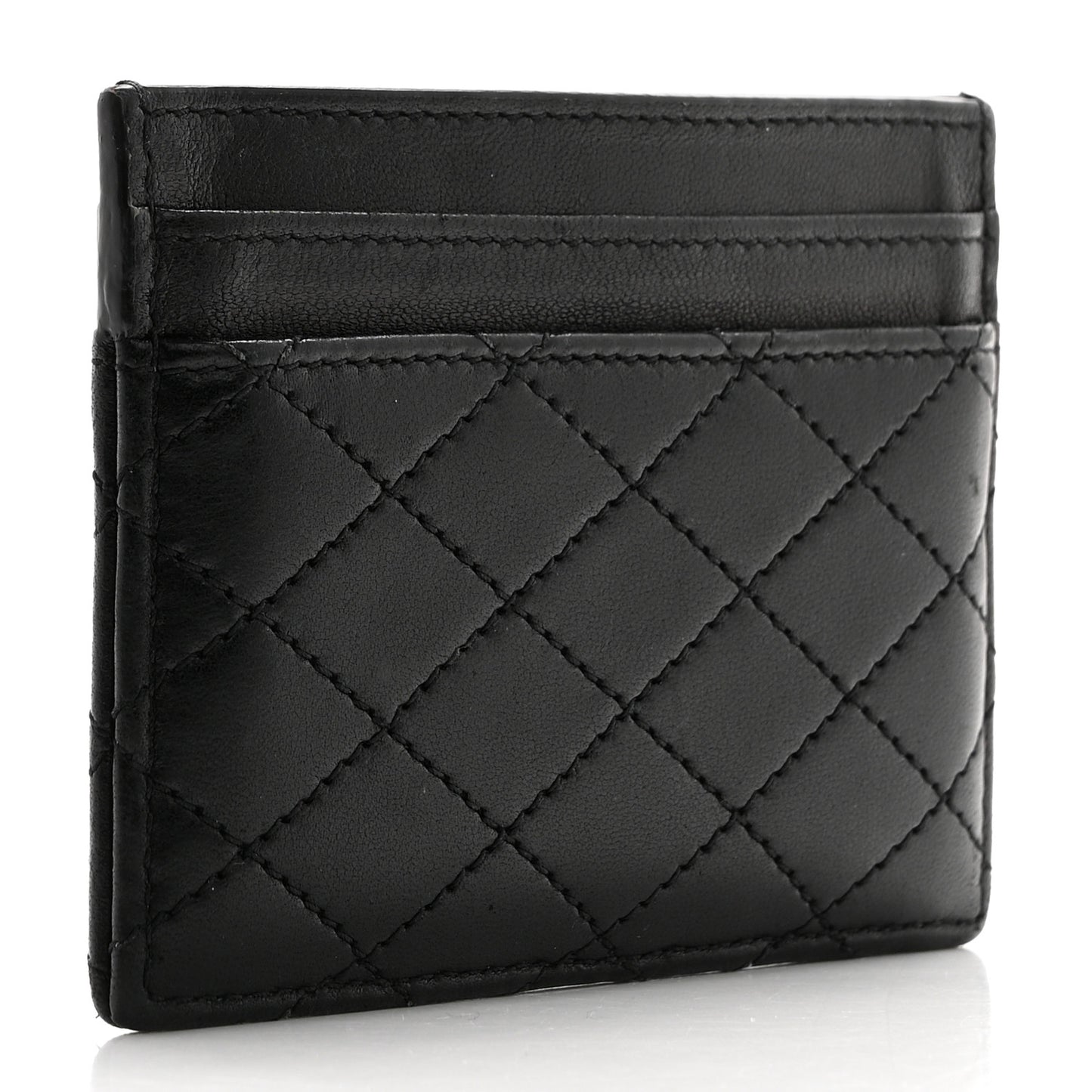 Lambskin Quilted Gaby Credit Card Case Black