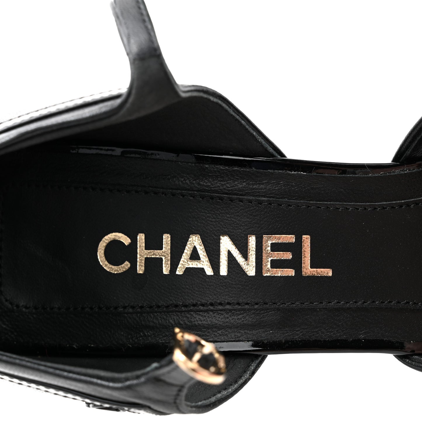 Patent Calfskin CC Ankle Strap Pumps 38 Black