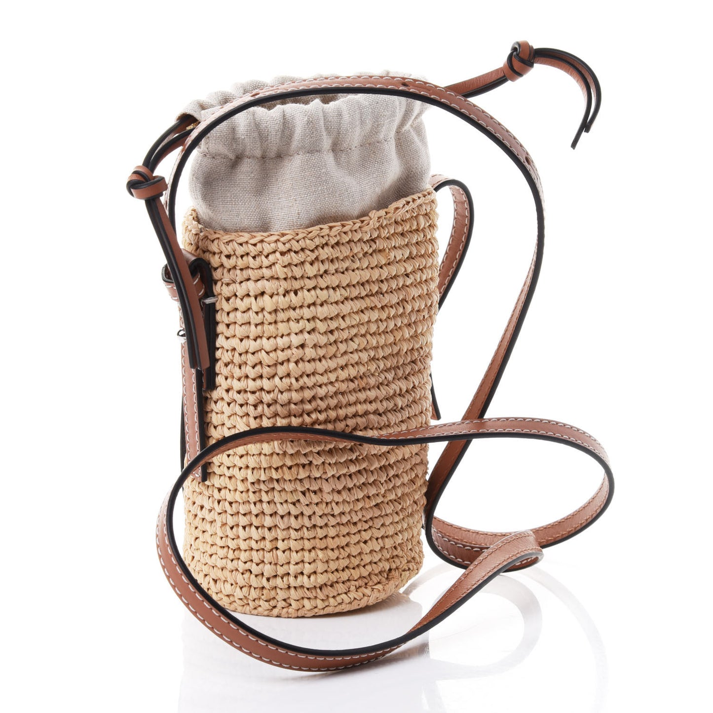 Calfskin Raffia Paulas Ibiza Bucket Bag Natural Tan