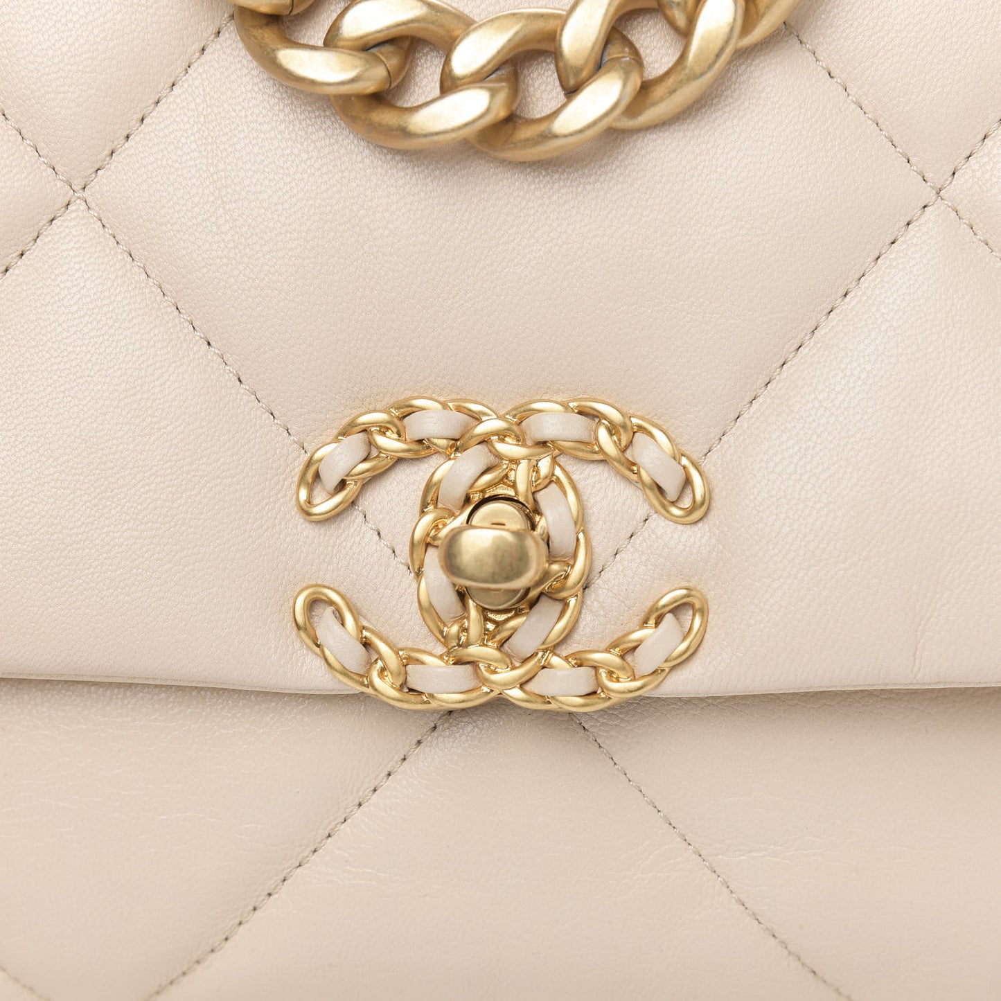 Goatskin Quilted Medium 19 Flap Beige