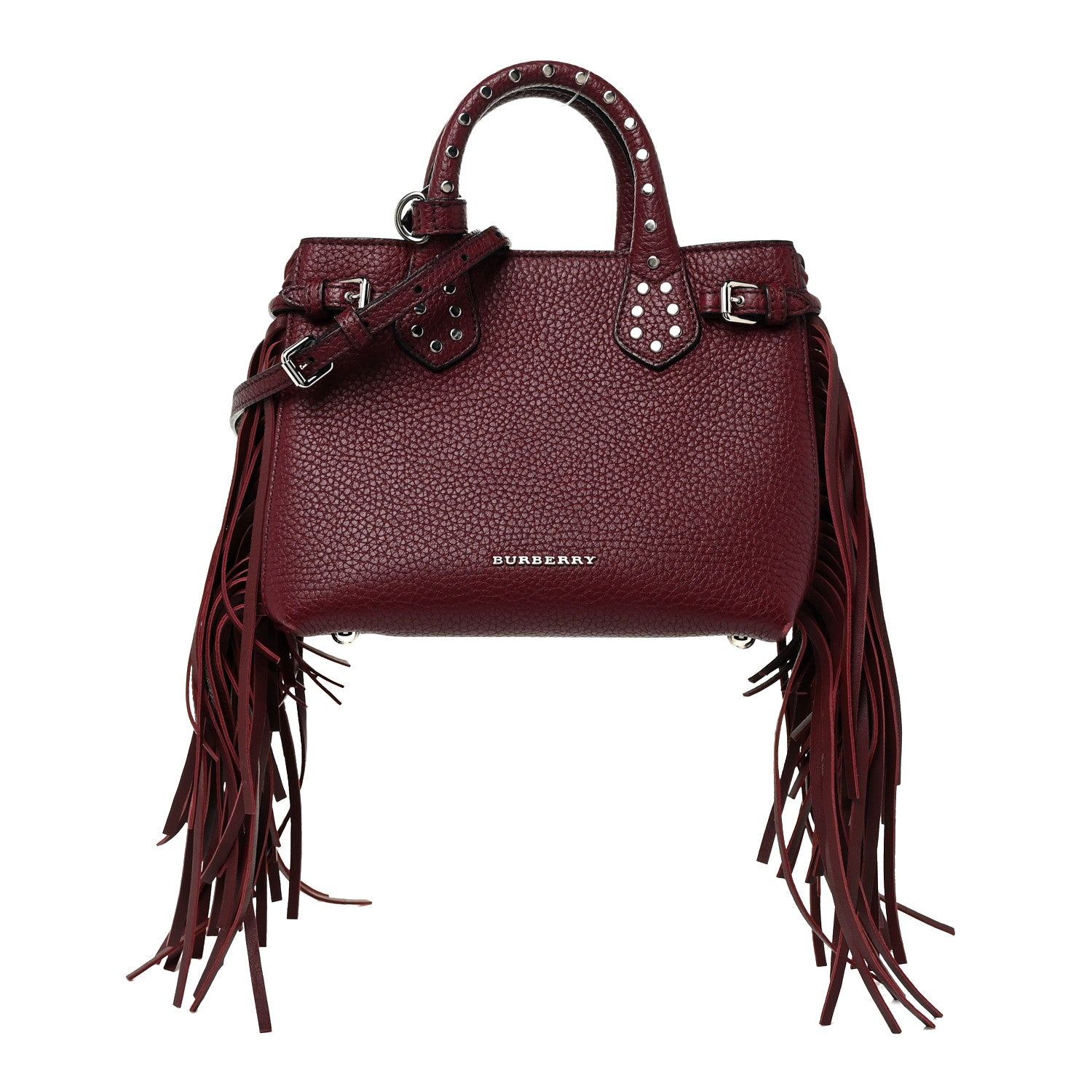 Burberry Grainy Calfskin Studded Fringe Baby Banner Tote Damson Magenta 1 of 15