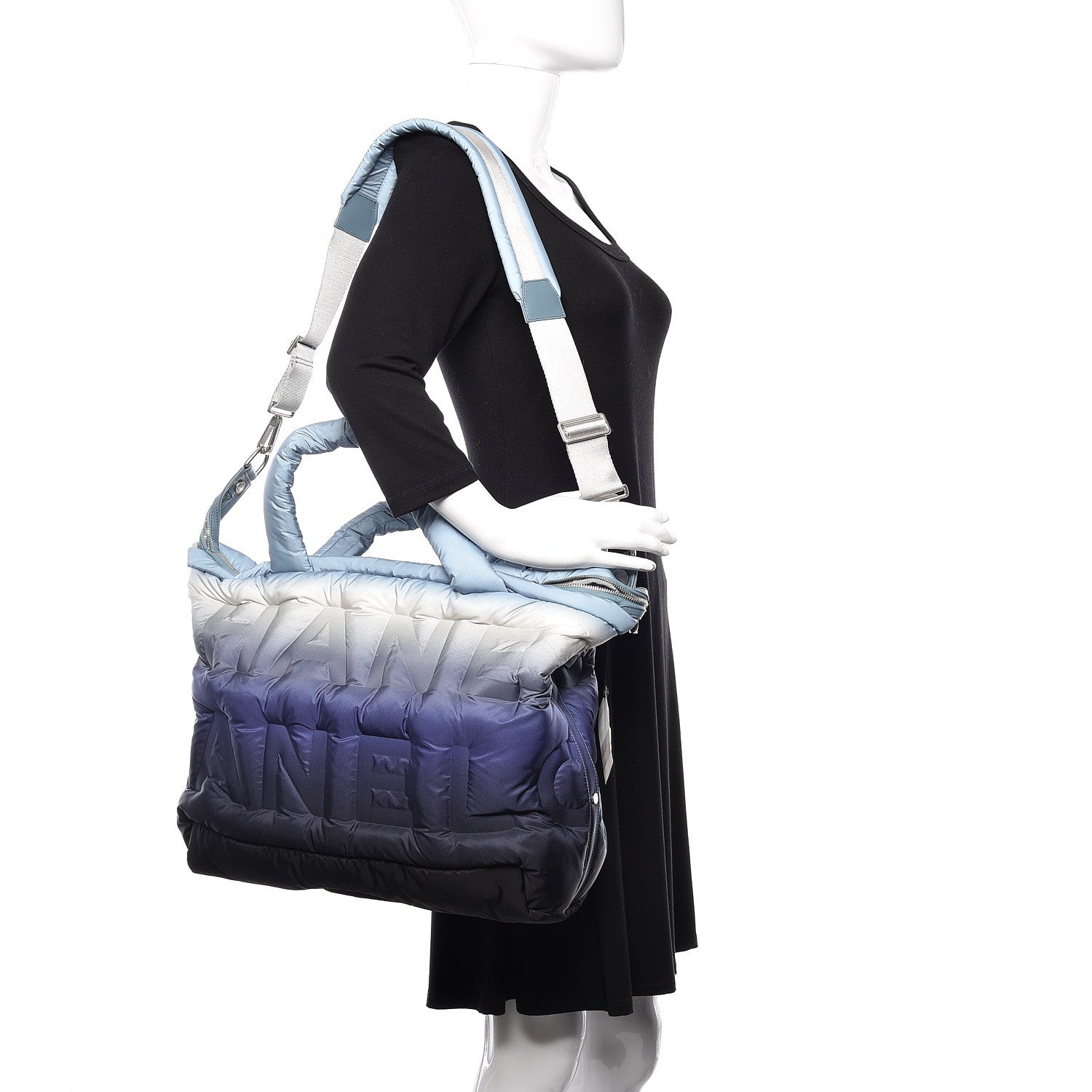 Chanel CHNylon Embossed Doudoune Bowling Bag Blue White 2 of 10