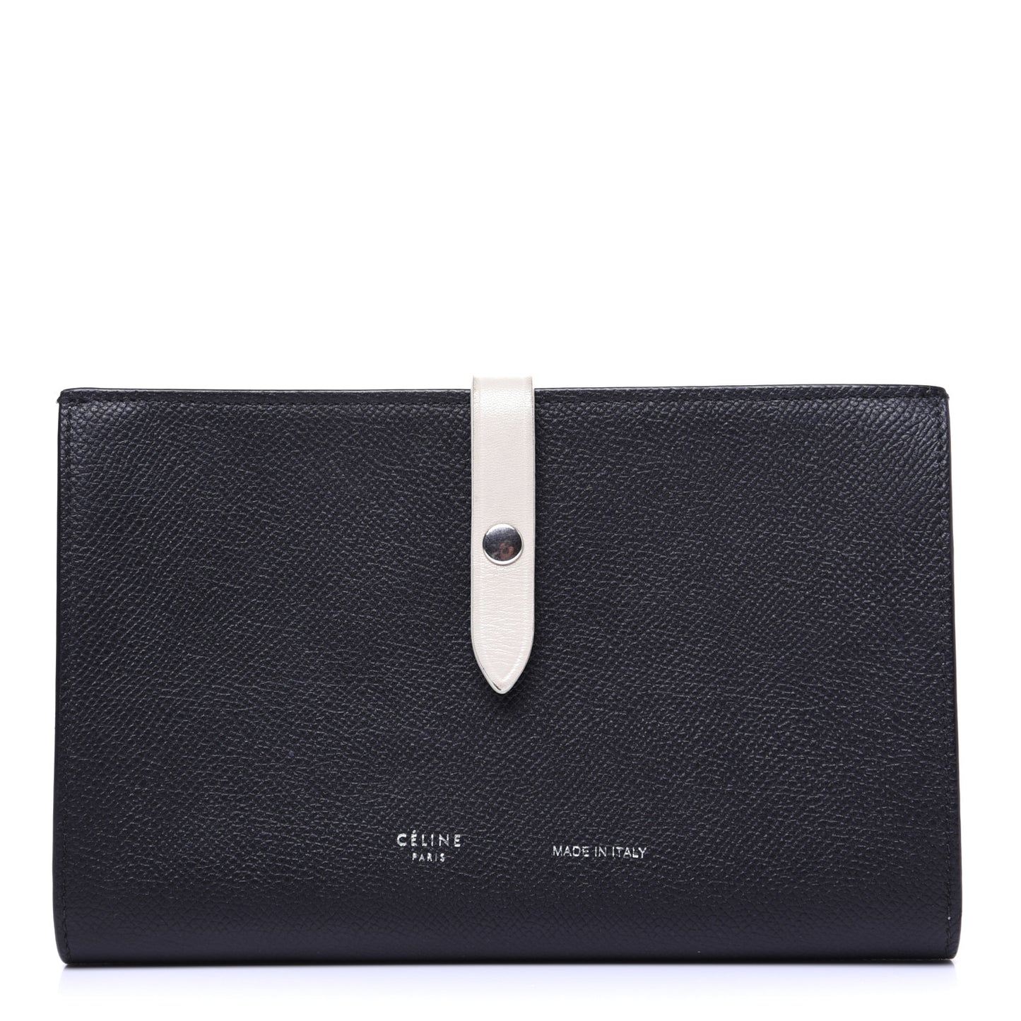 Grained Calfskin Large Multifunction Strap Wallet Black Chalk