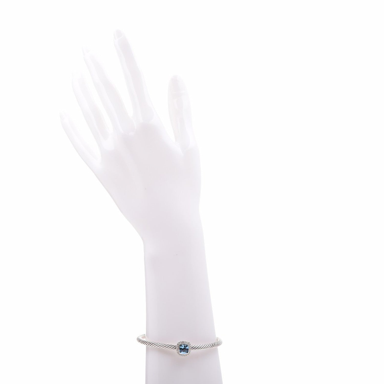 David Yurman Sterling Silver Diamond Blue Topaz 4mm Noblesse Cable Bracelet 2 of 6