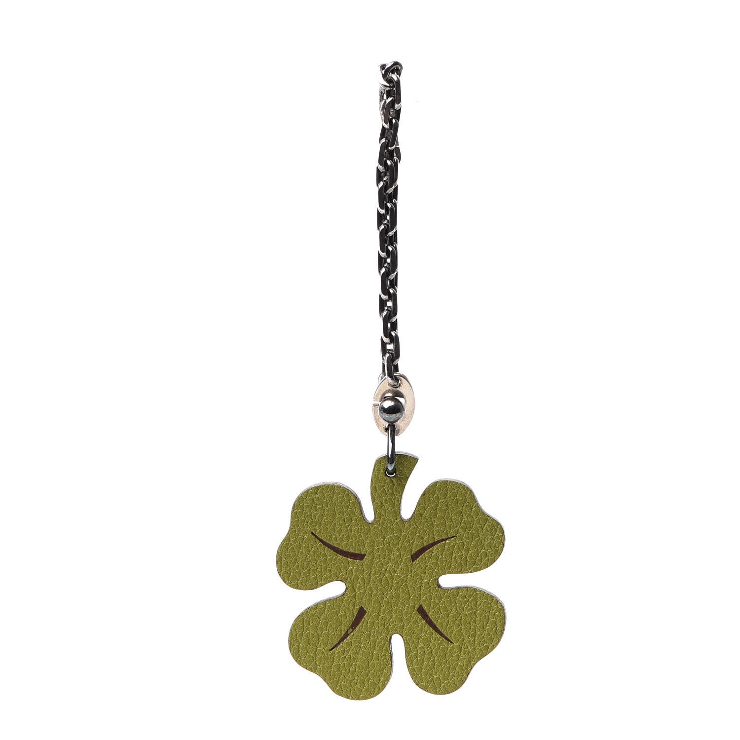 Hermes Chevre Mysore Lucky Clover Key Chain Bag Charm Vert Anis Orange 1 of 3