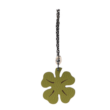 Hermes Chevre Mysore Lucky Clover Key Chain Bag Charm Vert Anis Orange 1 of 3