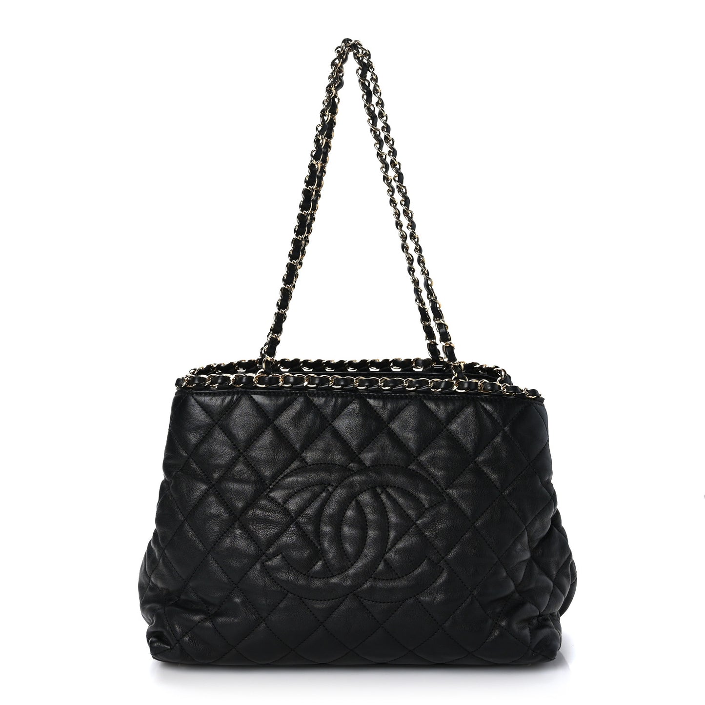 Calfskin Quilted Small Chain Me Tote Black