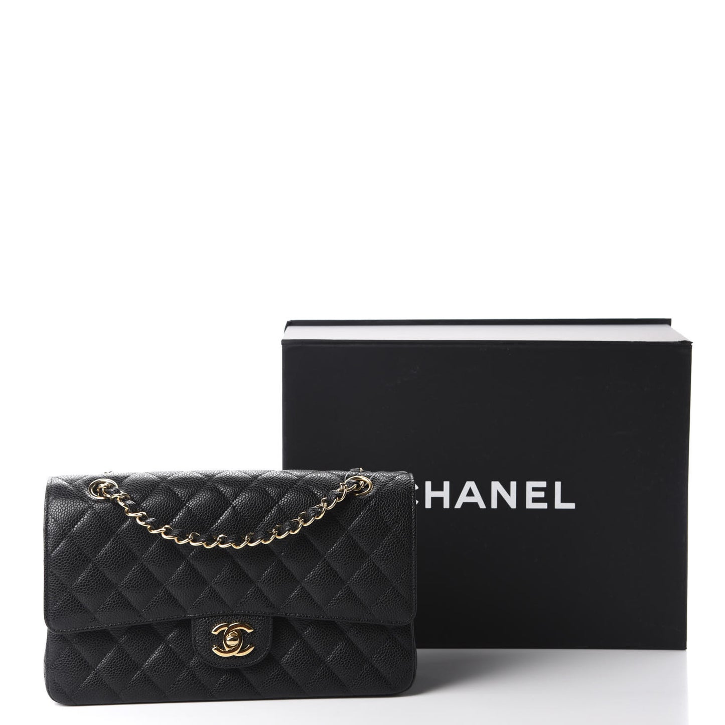 Caviar Quilted Medium Double Flap Black