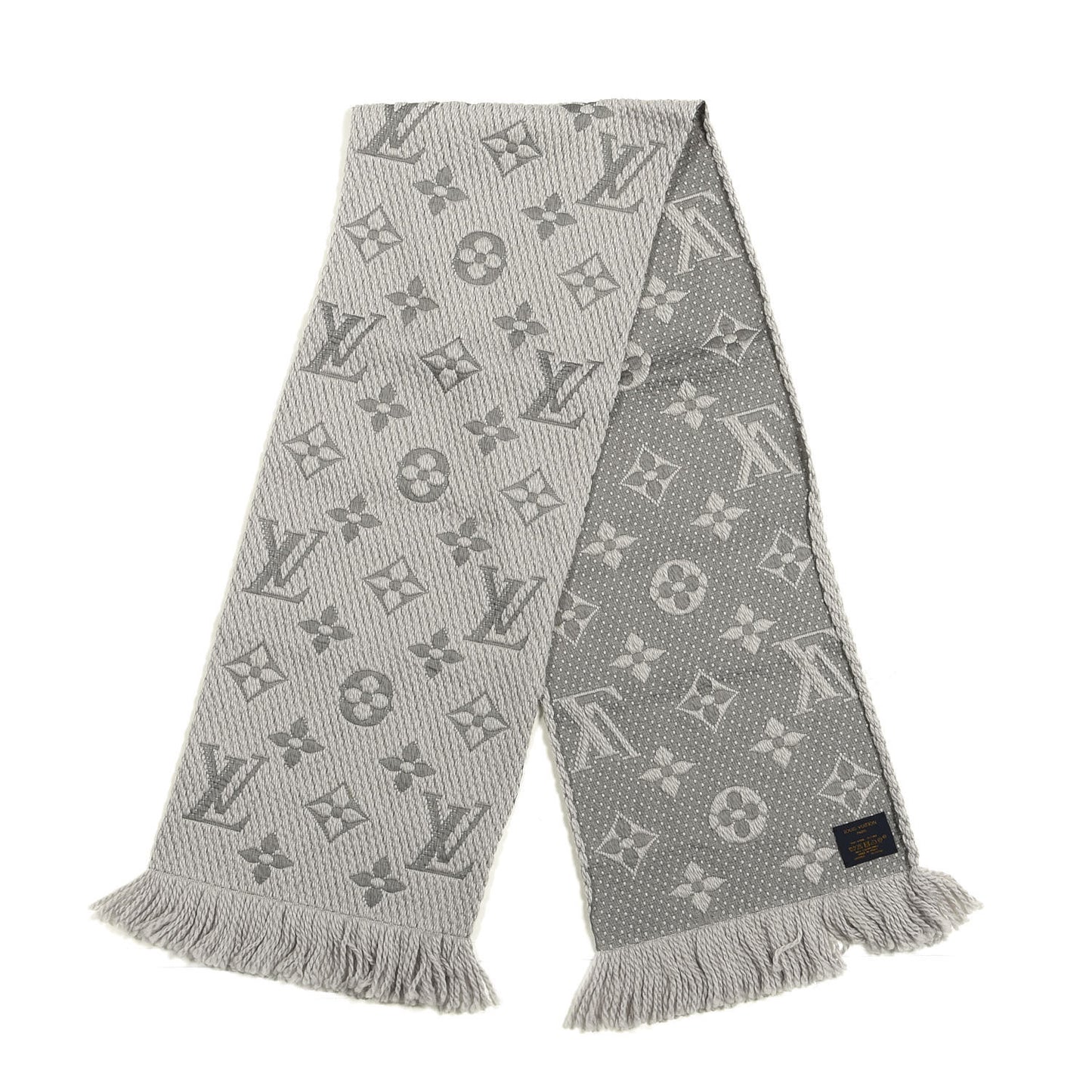 Wool Silk Logomania Scarf Pearl Grey