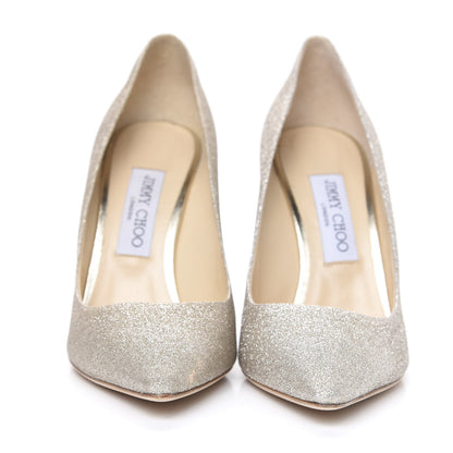 Jimmy Choo Dusty Glitter Romy 100 Pumps 38 Platinum Ice 2 of 9