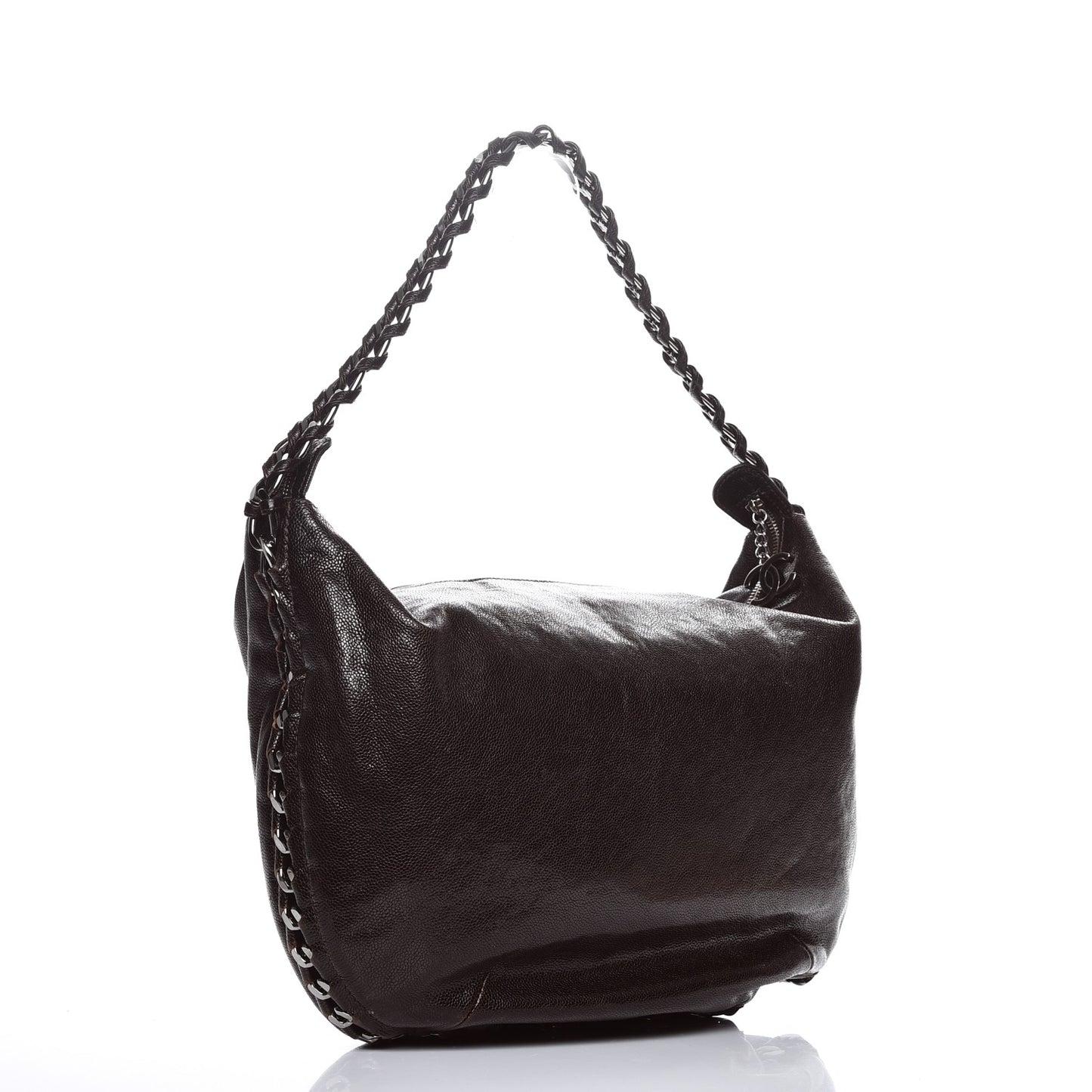Glazed Caviar Modern Chain Hobo Brown
