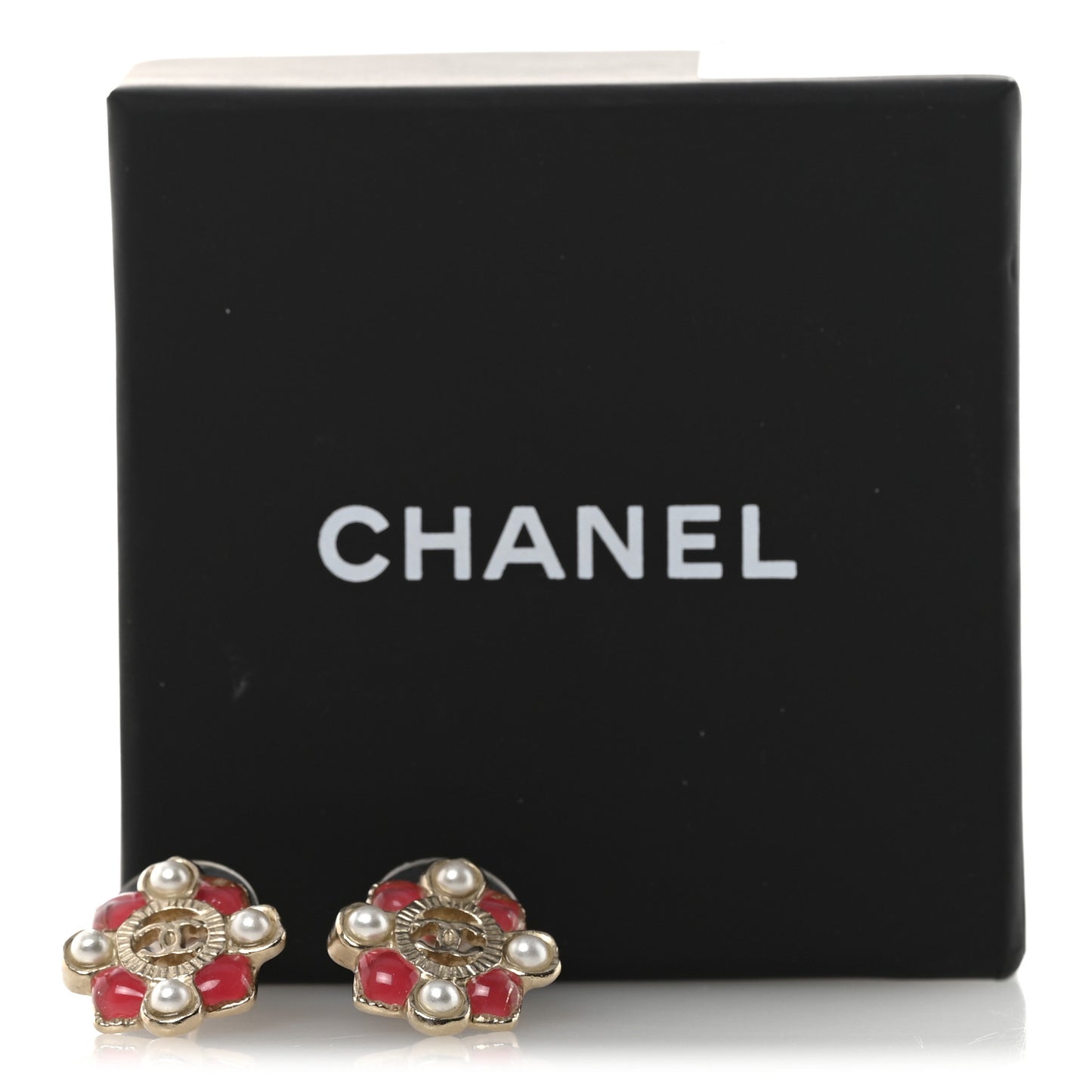 Resin Gripoix Poured Glass Pearl CC Earrings Gold Pink White