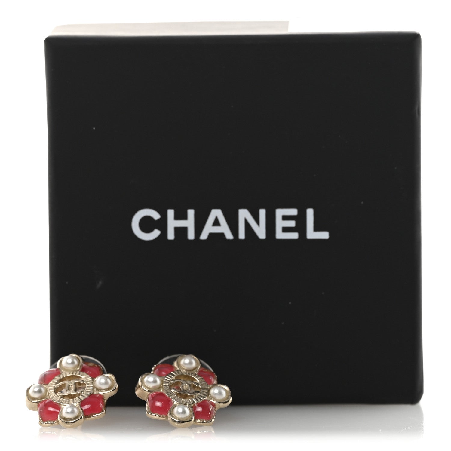 Chanel Resin Gripoix Poured Glass Pearl CC Earrings Gold Pink White 5 of 5