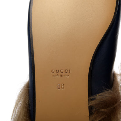 Gucci Malaga Kid Fur Womens Princetown Slippers 38 Blue Agata 7 of 9