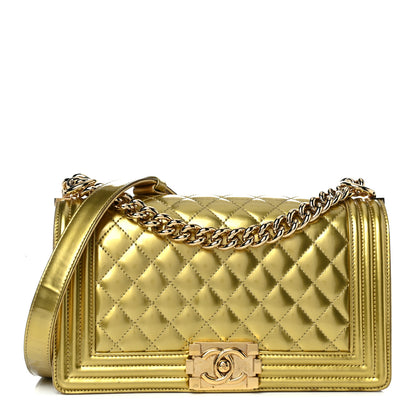 Chanel Metallic Patent Calfskin Quilted Medium Boy Flap Gold 1 of 11