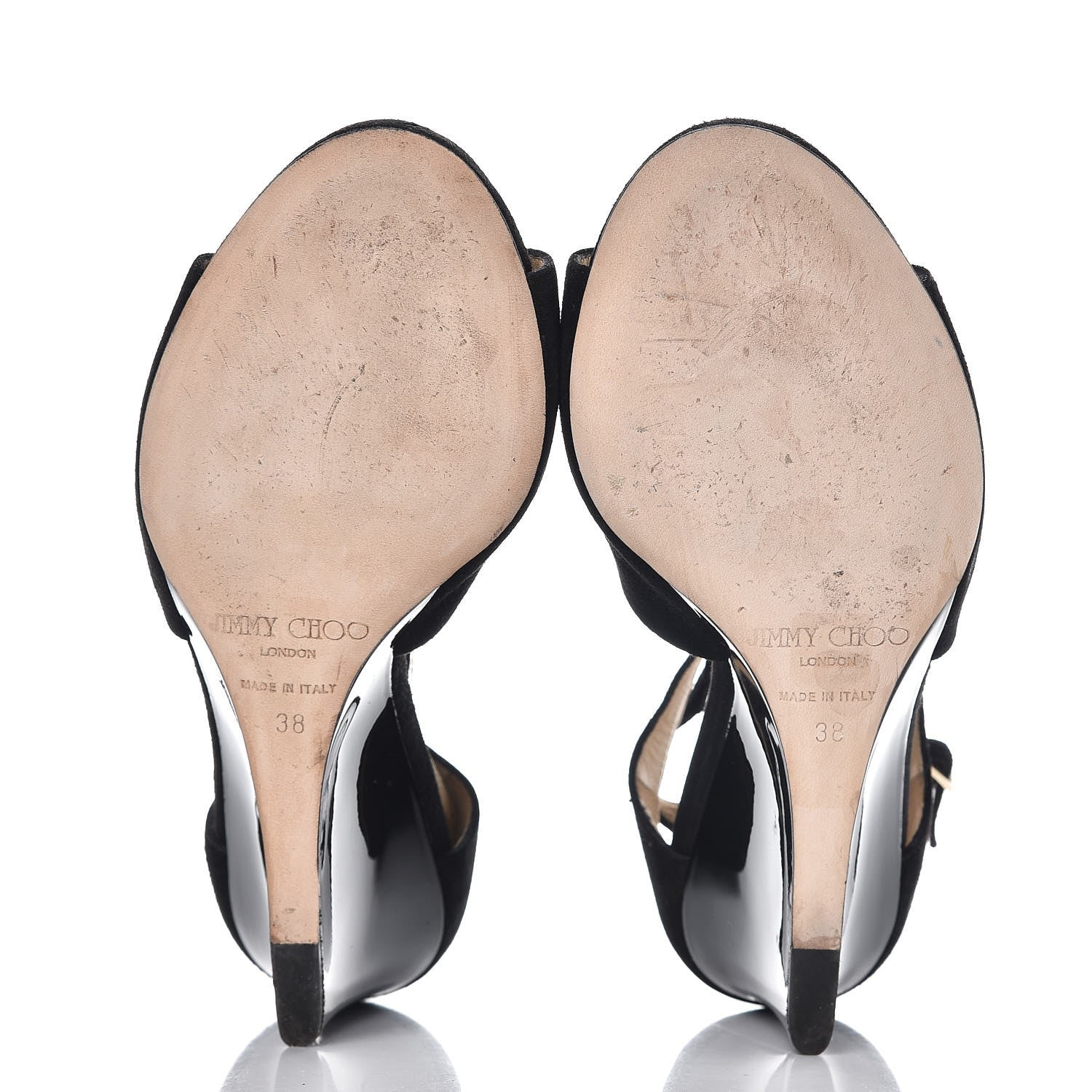 Jimmy Choo Suede Patent Verena Peep Toe Wedge Sandals 38 Black 7 of 9