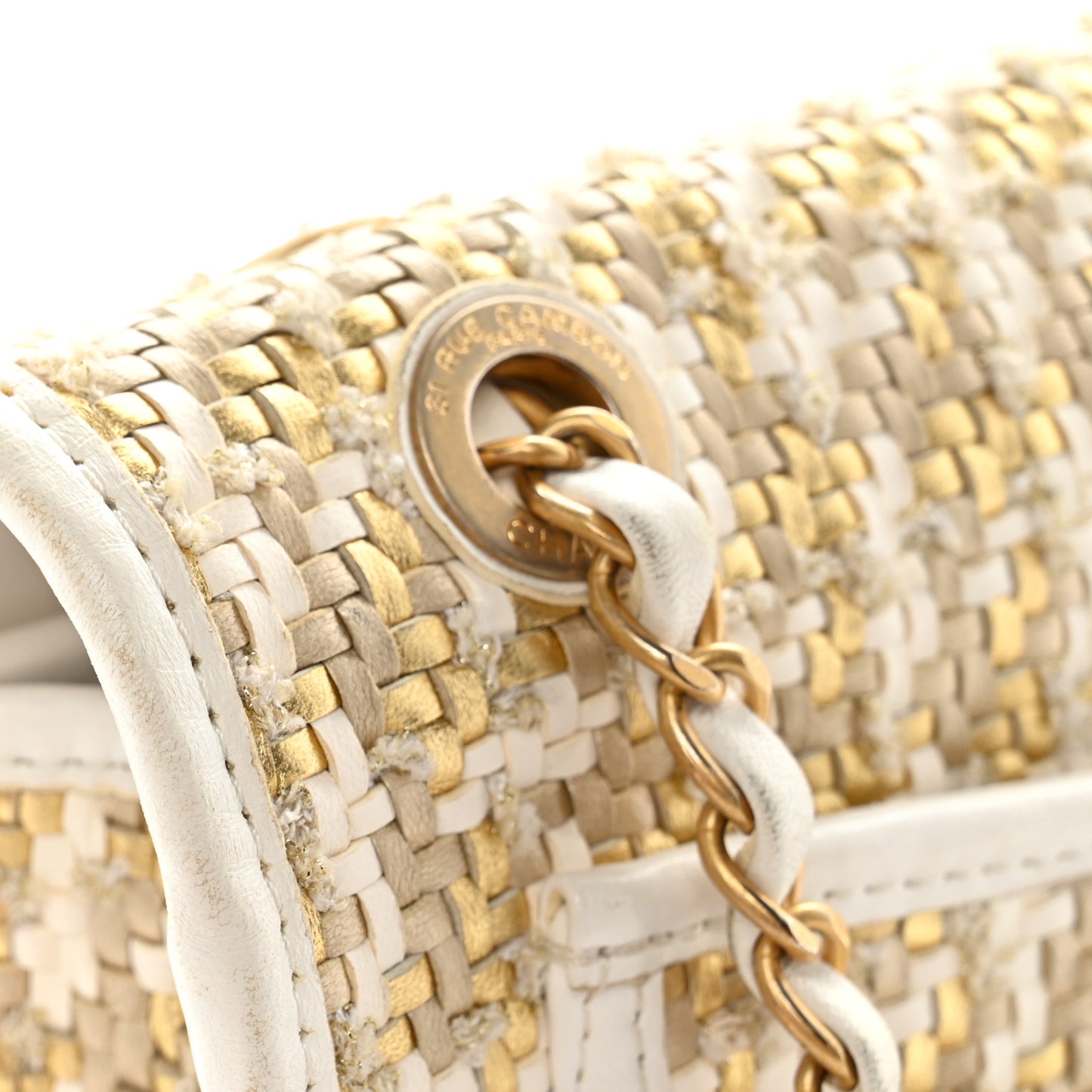 Metallic Lambskin Viscose Woven Flap Gold White