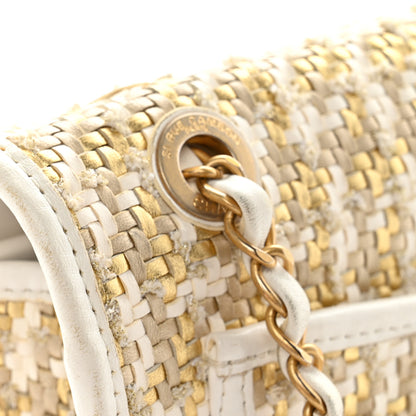 Chanel Metallic Lambskin Viscose Woven Flap Gold White 11 of 15