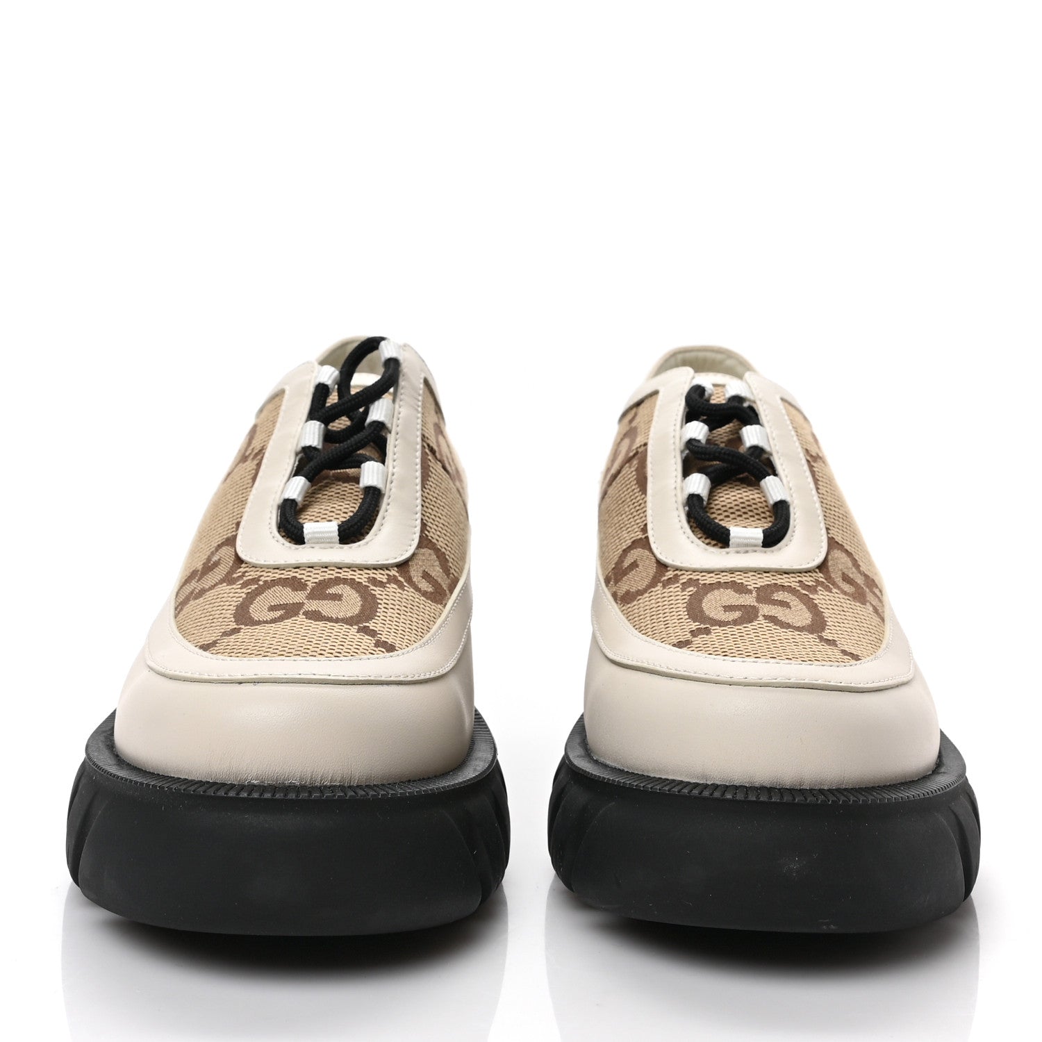 Gucci Quebec Calfskin Monogram Jumbo GG Lace Up Platform Loafers 39.5 Mystic White Camel Ebony 2 of 7