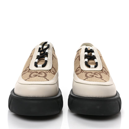Gucci Quebec Calfskin Monogram Jumbo GG Lace Up Platform Loafers 39.5 Mystic White Camel Ebony 2 of 7