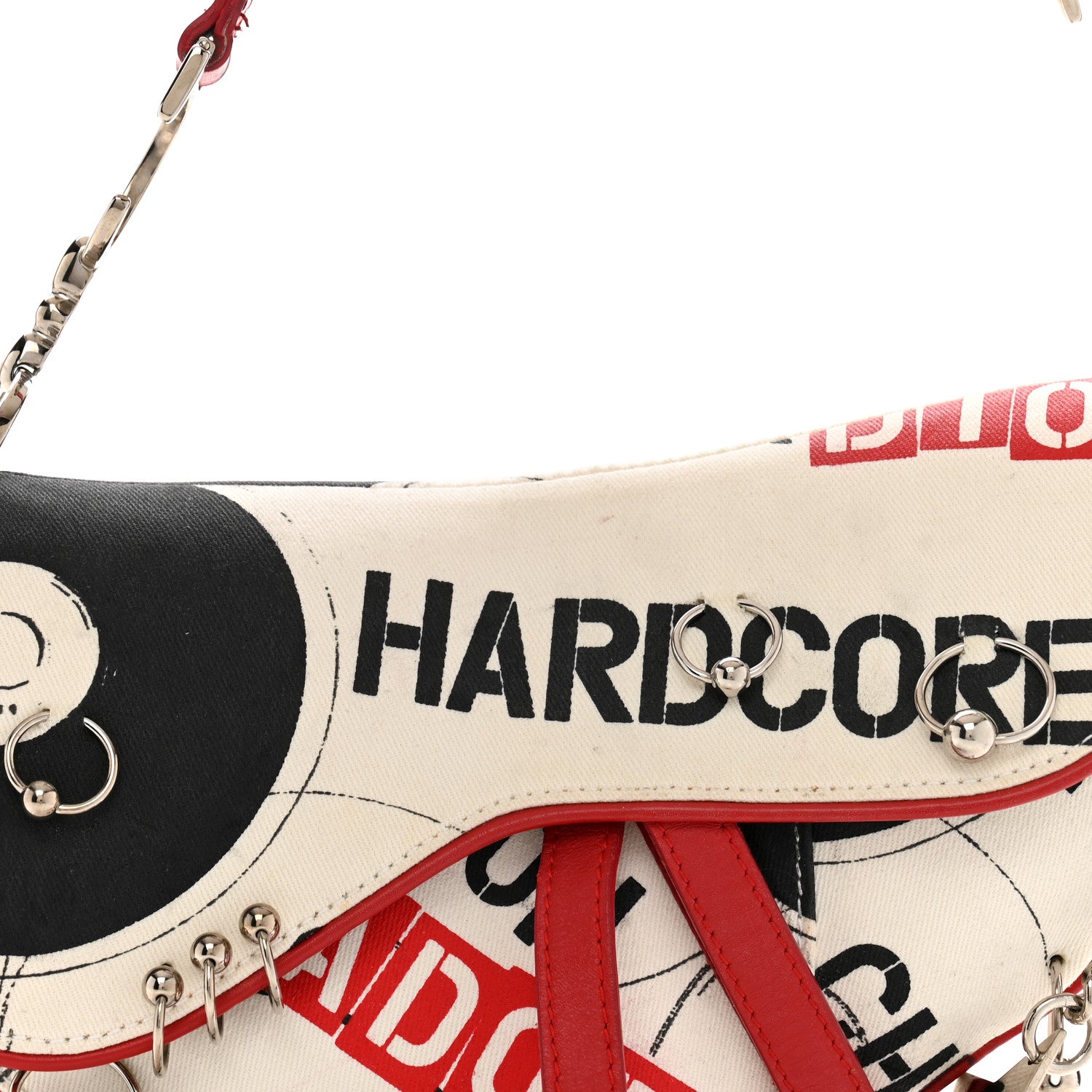 Christian Dior Canvas Hardcore Pierced Saddle Bag White Red Black 8 of 16