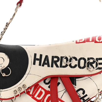 Christian Dior Canvas Hardcore Pierced Saddle Bag White Red Black 8 of 16