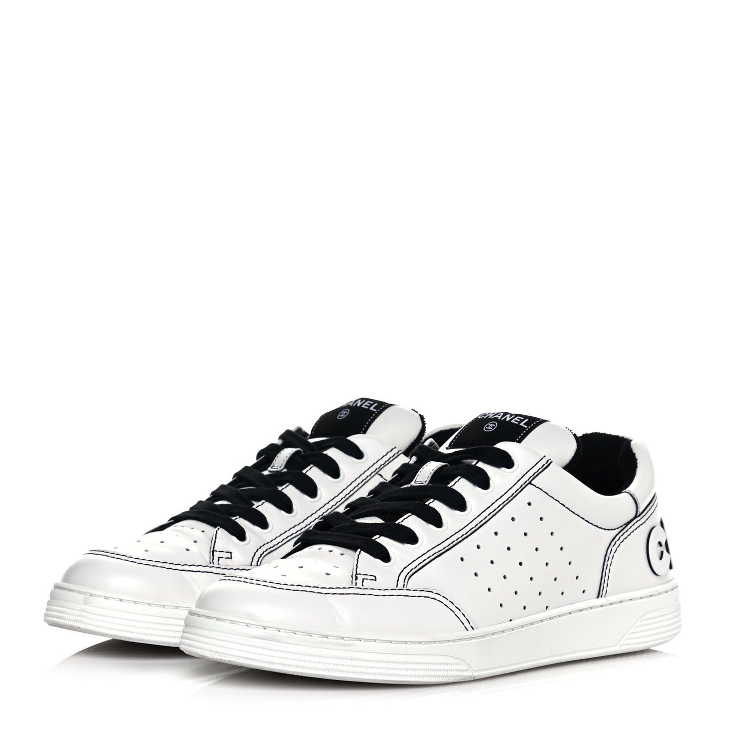 Calfskin Womens Logo Sneakers 41 White Black