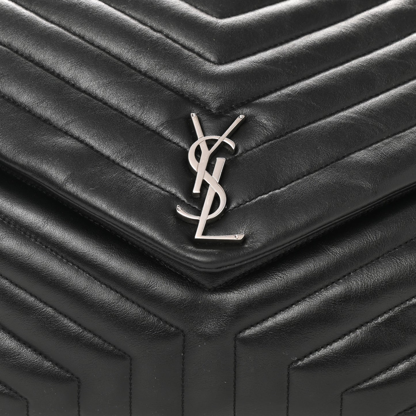 Calfskin Y Quilted Monogram Large Loulou Chain Satchel Black