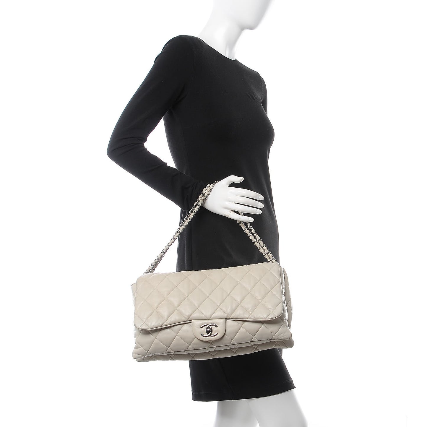 Lambskin Quilted 3 Accordion Flap Bag White