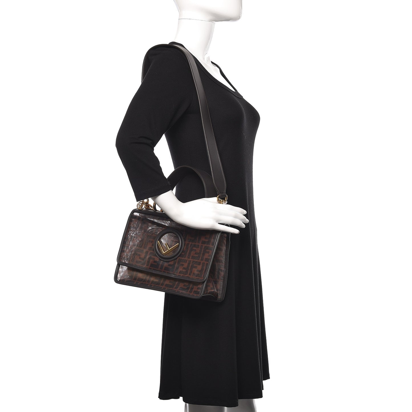 Mesh Vitello Century F is Fendi FF 1974 Kan I Shoulder Bag Marrone Black Ebano