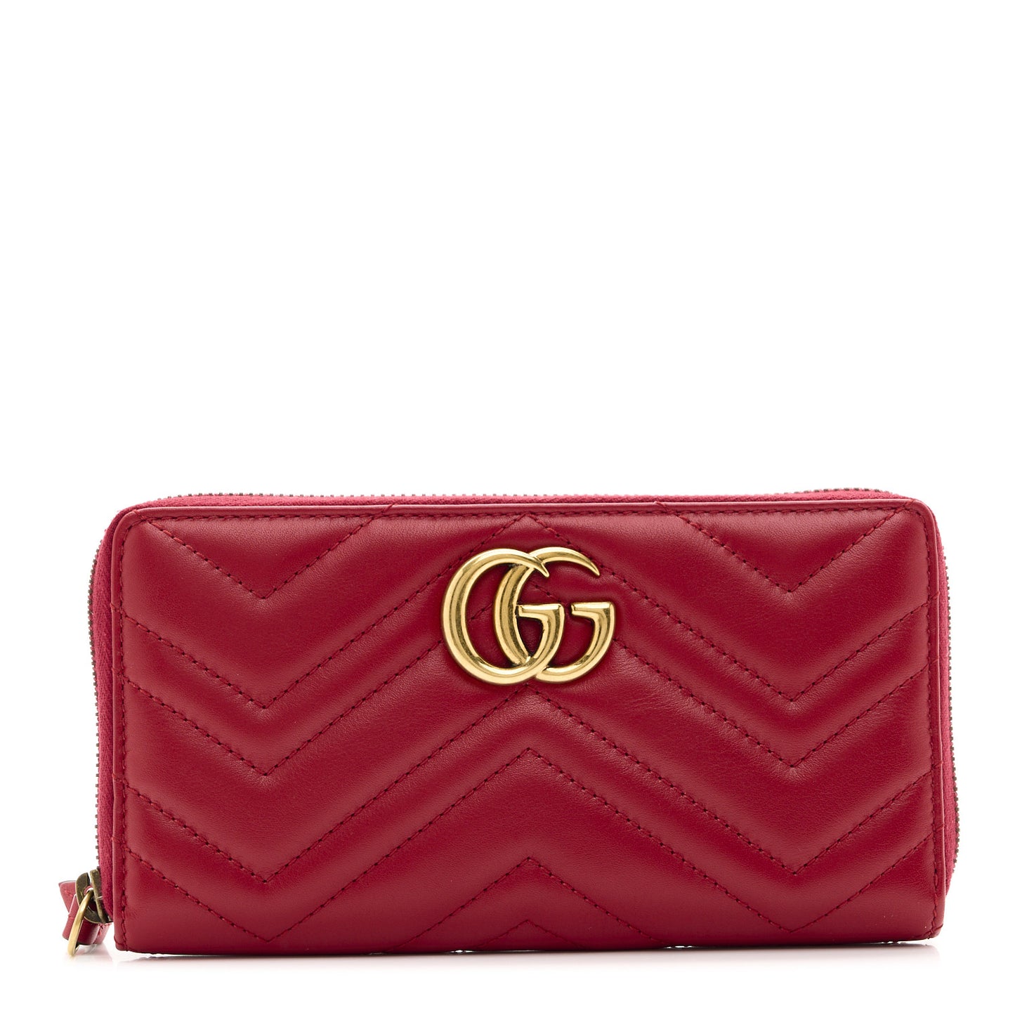 Calfskin Matelasse GG Marmont Zip Around Wallet Hibiscus Red