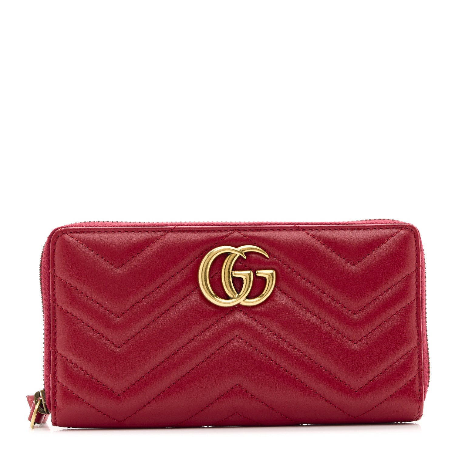 Gucci Calfskin Matelasse GG Marmont Zip Around Wallet Hibiscus Red 1 of 8