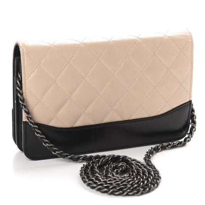 Chanel Aged Calfskin Quilted Gabrielle Wallet On Chain WOC Beige Black 3 of 14