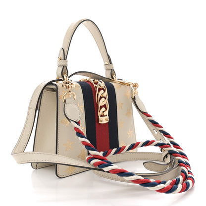 Gucci Textured Calfskin Bee Star Print Mini Sylvie Top Handle Bag Mystic White 3 of 12