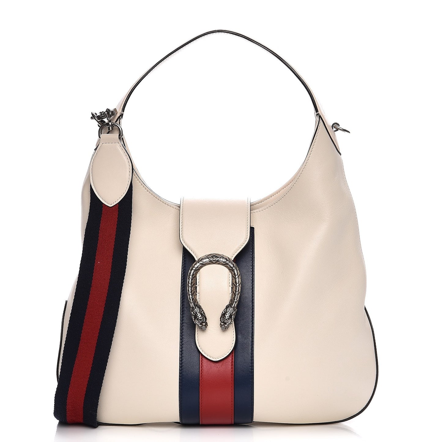 Calfskin Web Stripe Medium Dionysus Hobo White