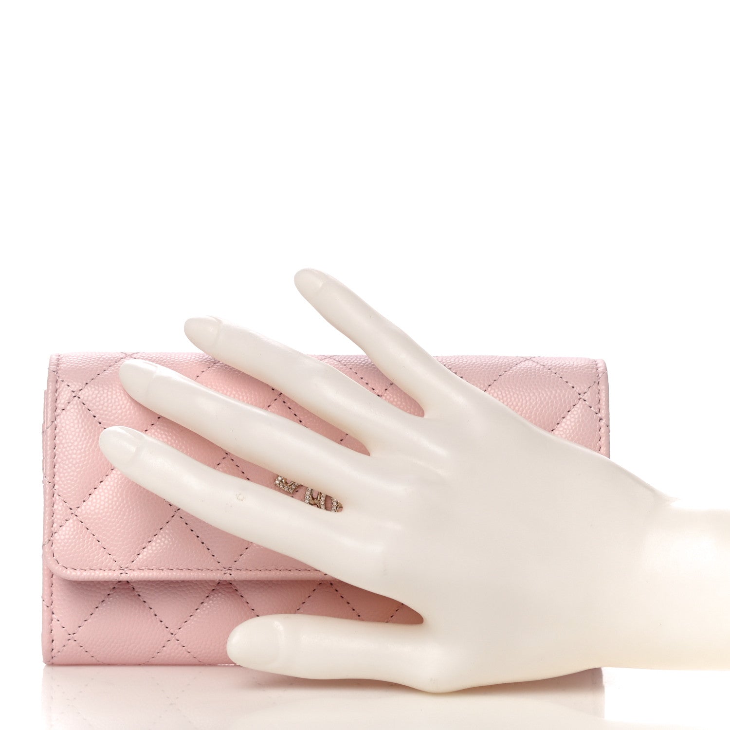 Chanel Caviar Quilted Crystal CC Large Gusset Flap Wallet Pink 2 of 11