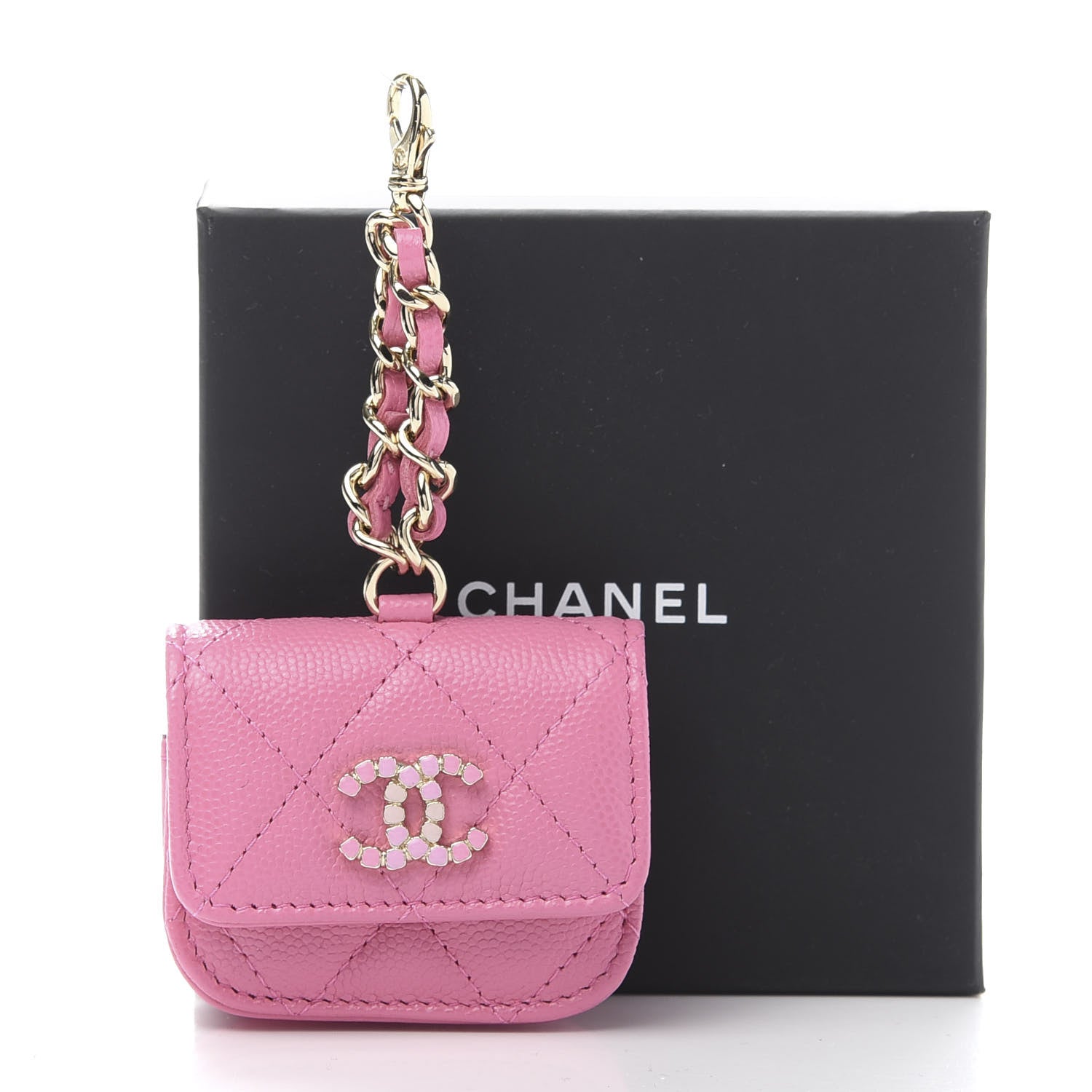 Chanel Caviar Quilted Crystal CC Airpods Pro Case Pink 9 of 9