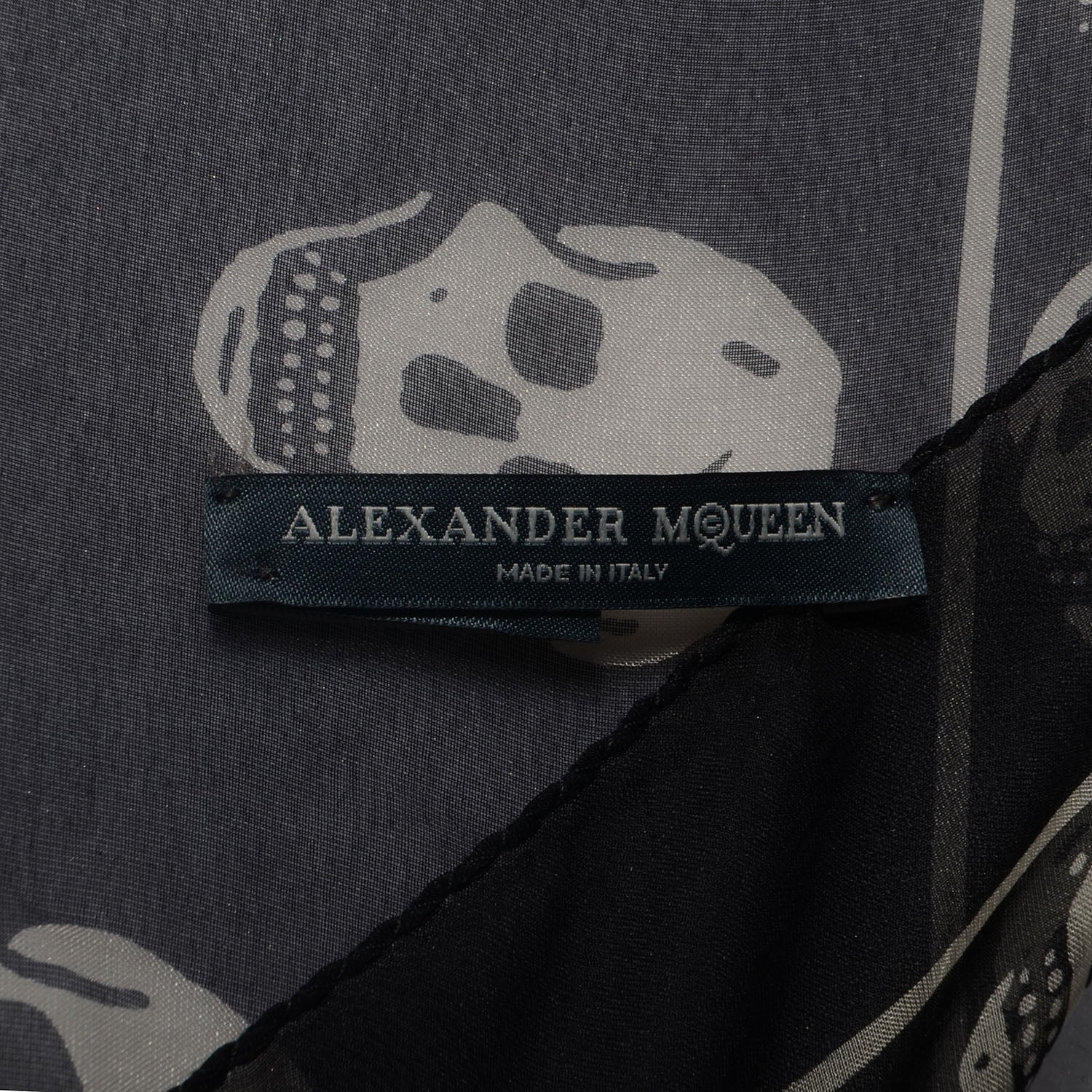 Alexander McQueen Silk Chiffon Skull Scarf Black Ivory 5 of 6