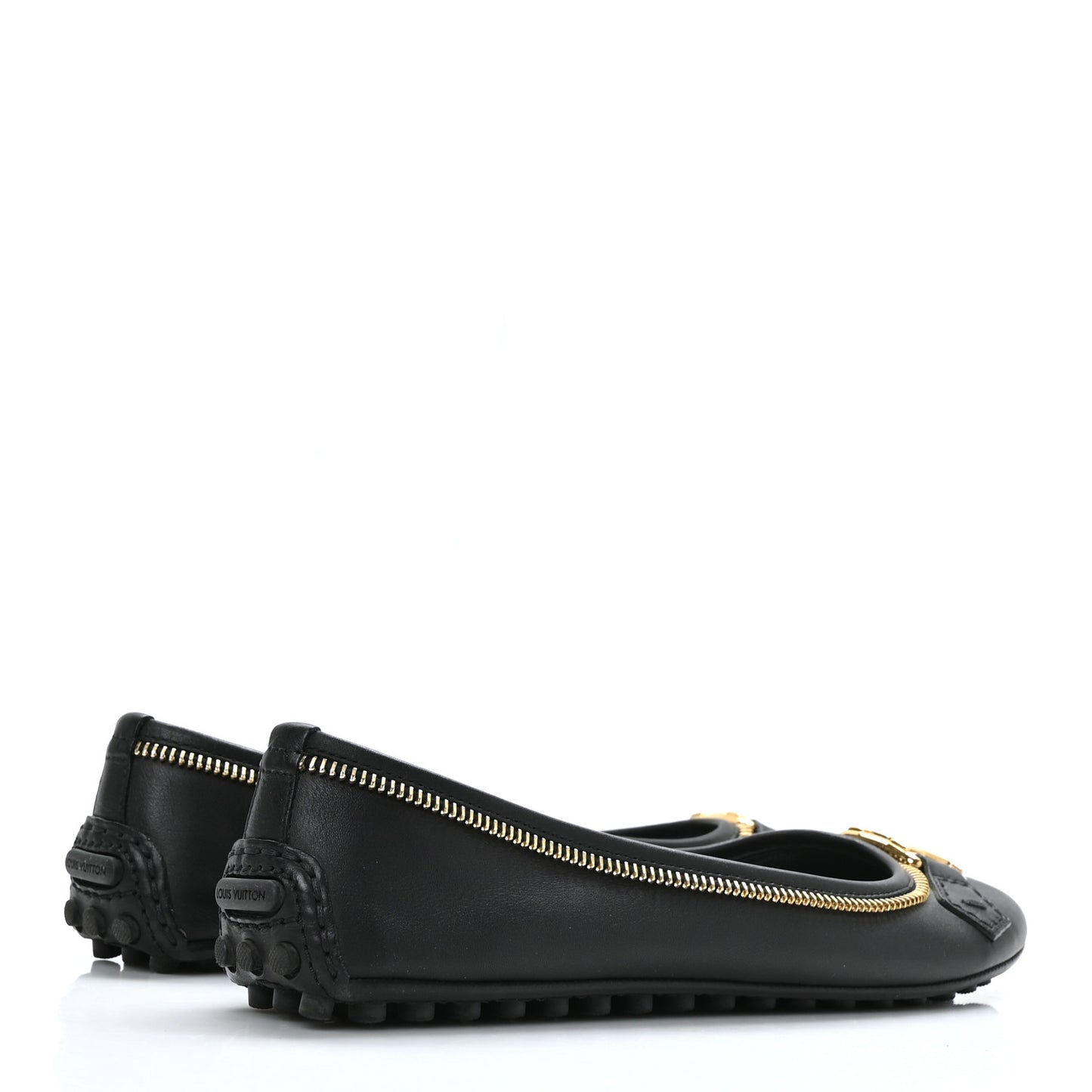 Calfskin Zip Oxford Ballerina Flats 36 Black
