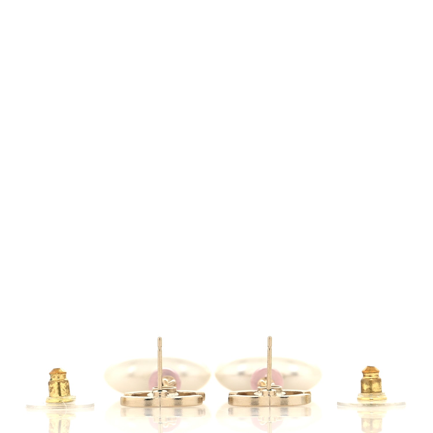 Chanel Pearl Crystal Bead CC Heart Drop Earrings Gold White Pink 3 of 4