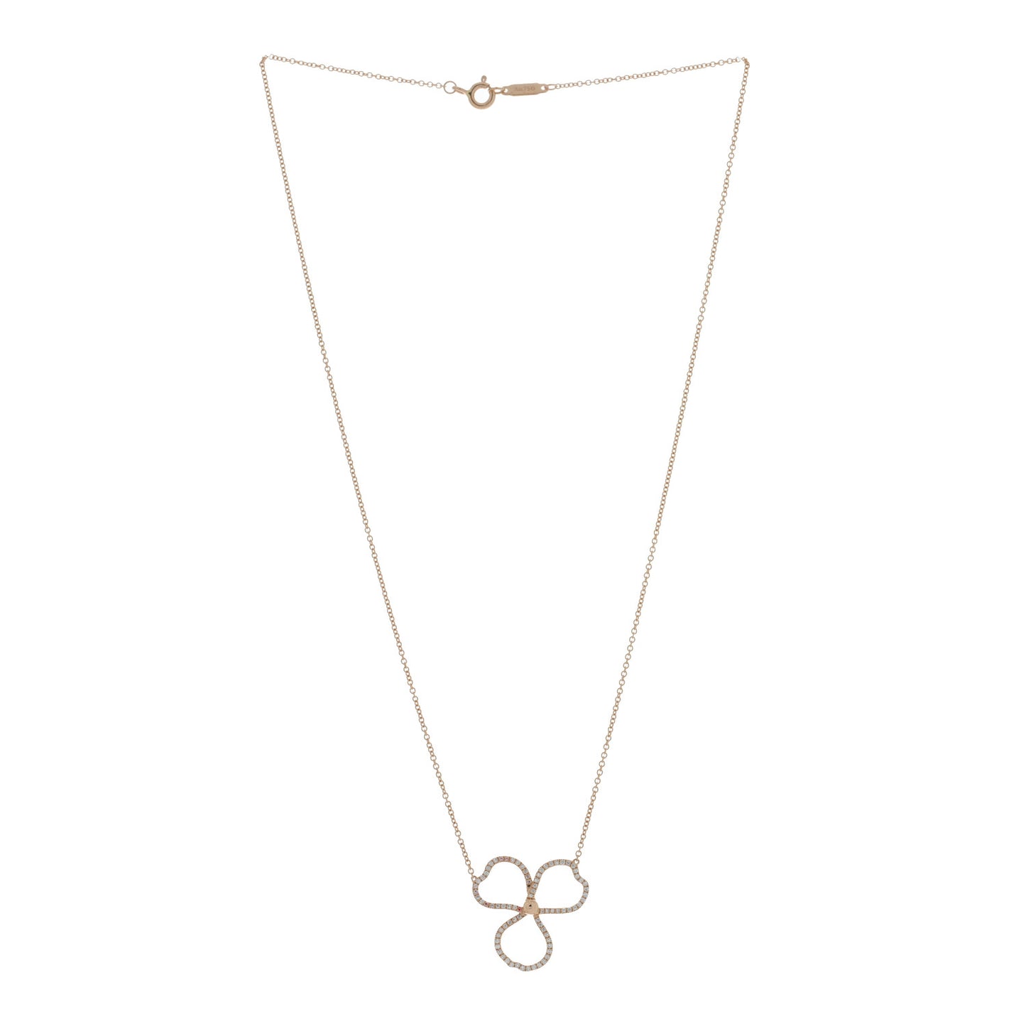 18K Rose Gold Diamond Open Flower Paper Flowers Pendant Necklace