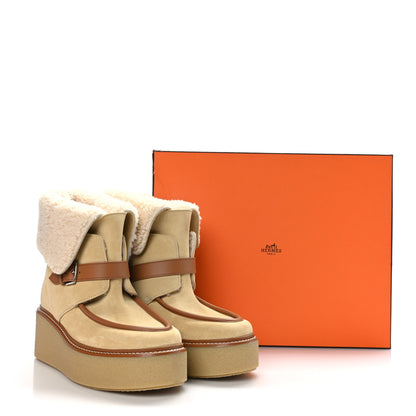 Hermes Suede Shearling Womens Hemisphere Ankle Boots 37.5 Beige Palomino 8 of 8