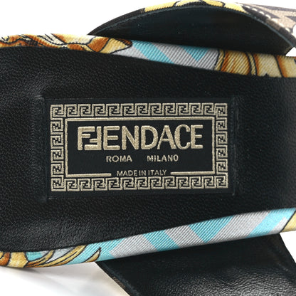 Versace X FENDI Silk Fendace Baroque Medusa High Heel Mule Sandals 39 Tobacco Black Gold 7 of 8