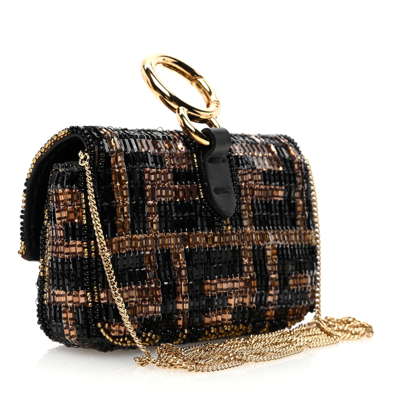 Fendi Crystal Vitello King FF Beaded Nano Baguette Charm Moro Black 3 of 10